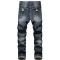 thumbnail image 5 of Herrnalise Mens Ripped Jeans Black Stacked Jeans Slim Fit Ripped Jeans Destroyed Straight Denim Pants Trouser Streetwear For Dark Blue,2XL, 5 of 9