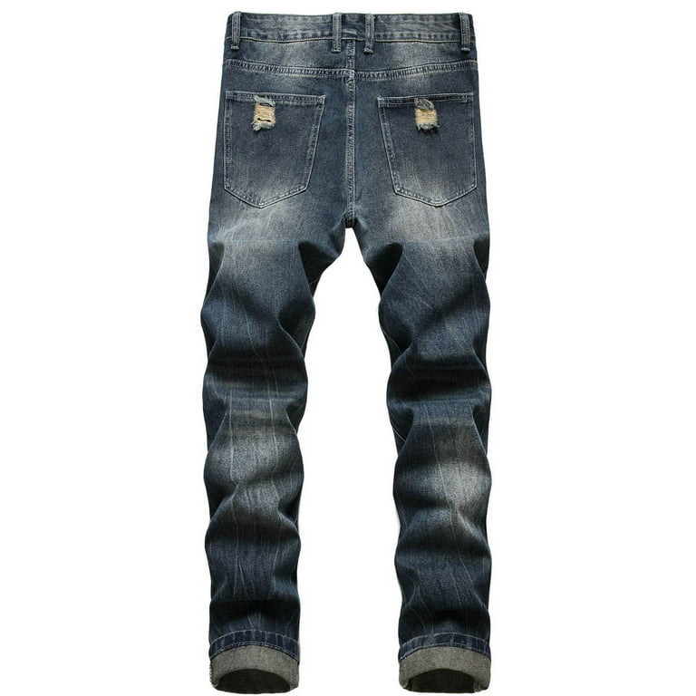 YYDGH On Clearance Men's Ripped Distressed Destroyed Slim Fit Straight Leg Denim  Jeans(Dark Blue,XXL) 