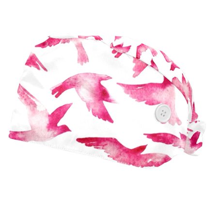 

2PCS Working Cap with Buttons and Sweatband Adjustable Tie Back Hats Bouffant Caps Flying Birds Scrub Turban Hat