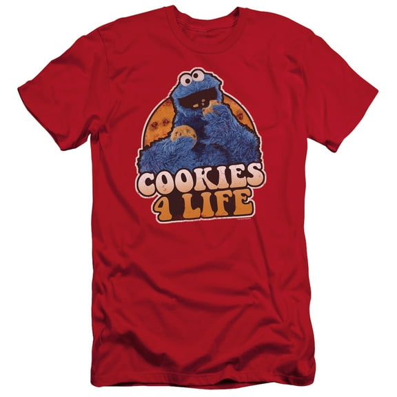 Sesame Street Cookies 4 Life S/S Adult 30/1 T-Shirt Red