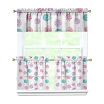 Kitchen Curtains 24 Inch Short - 3 Panel Set, Seashell Starfish Nautical Print, Rod Pocket Window Curtain for Tropical Beach Farmhouse, Sea Coral Cute Design, Easy Wash