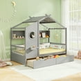 thumbnail image 1 of Gymax Lit Cabane Format Simple Cadre de Lit pour Enfants avec 2 Tiroirs de Rangement et Barrières de Sécurité Gris, 1 of 10