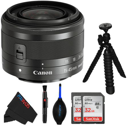 Canon EF-M 15-45mm f/3.5-6.3 IS STM Lens (Graphite) - PixiBytes Basic Bundle