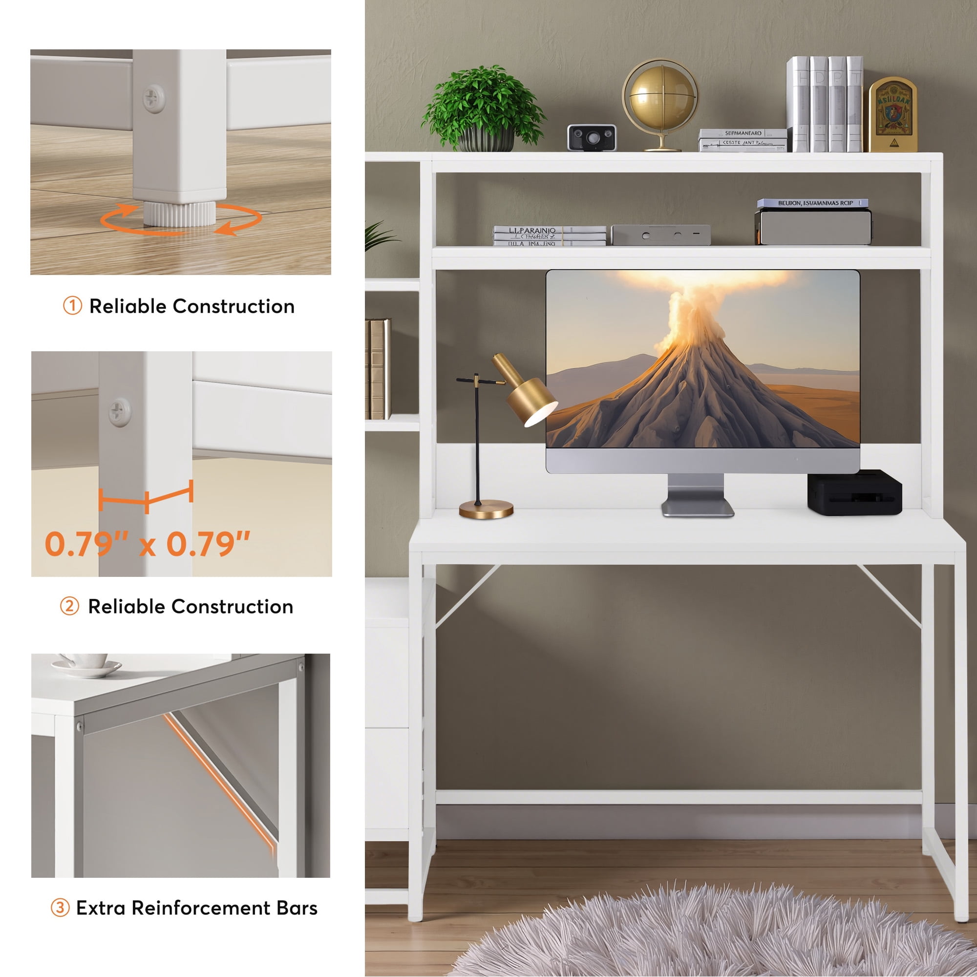 MAYEERTY All-in-One Computer Desk, Multifunctional Workstation with 2 Drawers, Top Hutch & Storage Shelves, Industrial Style