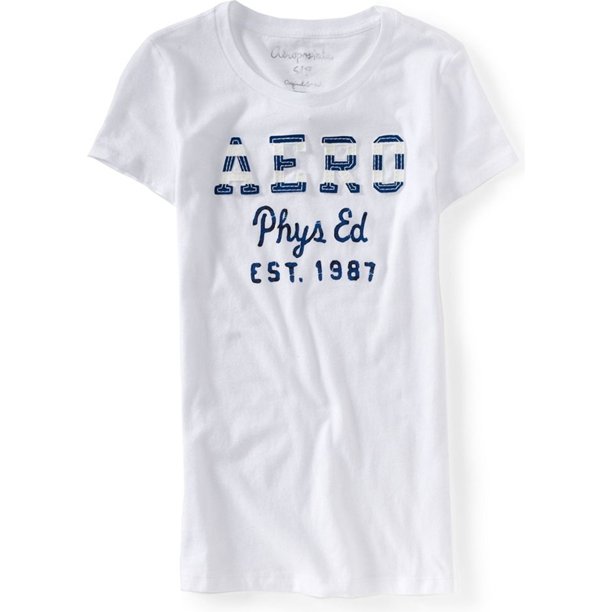 Camiseta Adornada Aeropostale Mujeres Phys Ed Blanca Pequeña