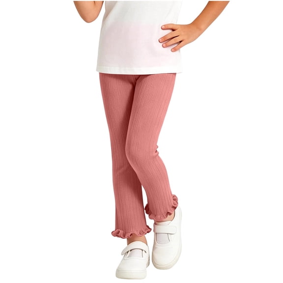 FAIWAD Girls Ribbed Knit Leggings Elastic Waist Ruffle Hem Pants Kids Athletic Yoga Gym Wear