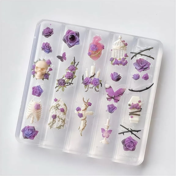 BPPEG 3D Skull,Bones,Roses Nail Mold Silicone Tools Nails Art Resin Molds for Accessories Supplies with 3D Design and Silicone Material Nail Molds for Nail Art