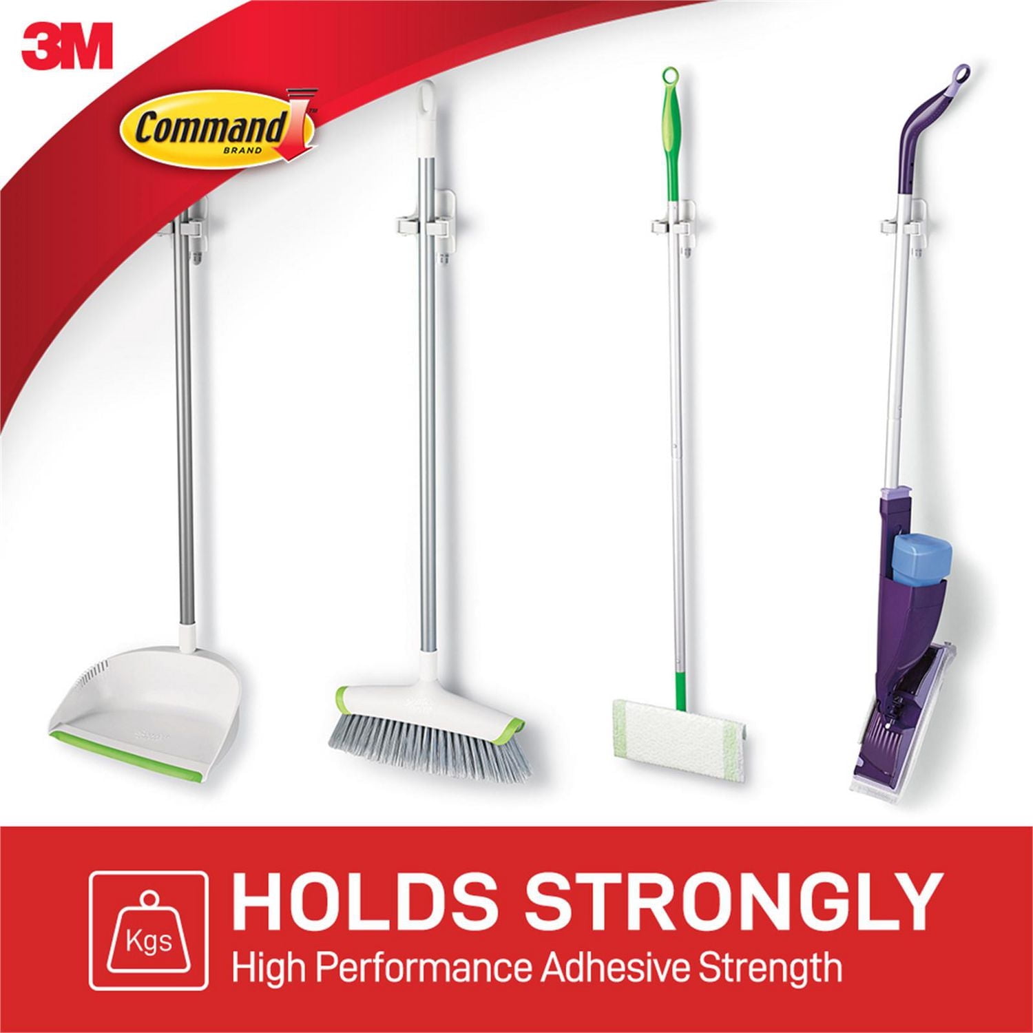 Command(tm) Brand™ Broom Gripper, 3 Grippers, 6 Large Strip, 17007-3NA