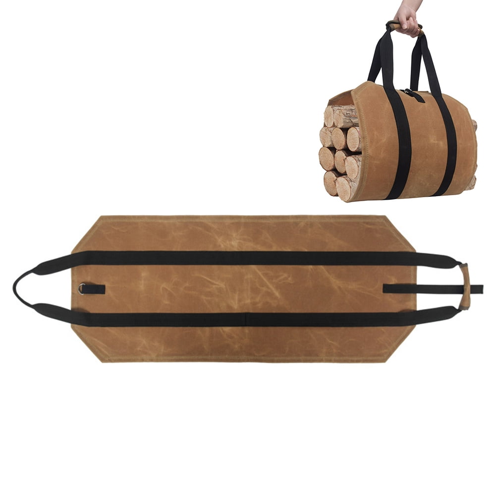 Largecapacity Firewood Storage Bag Outdoor Camping Canvas Wearresistant Log Carrier Bag