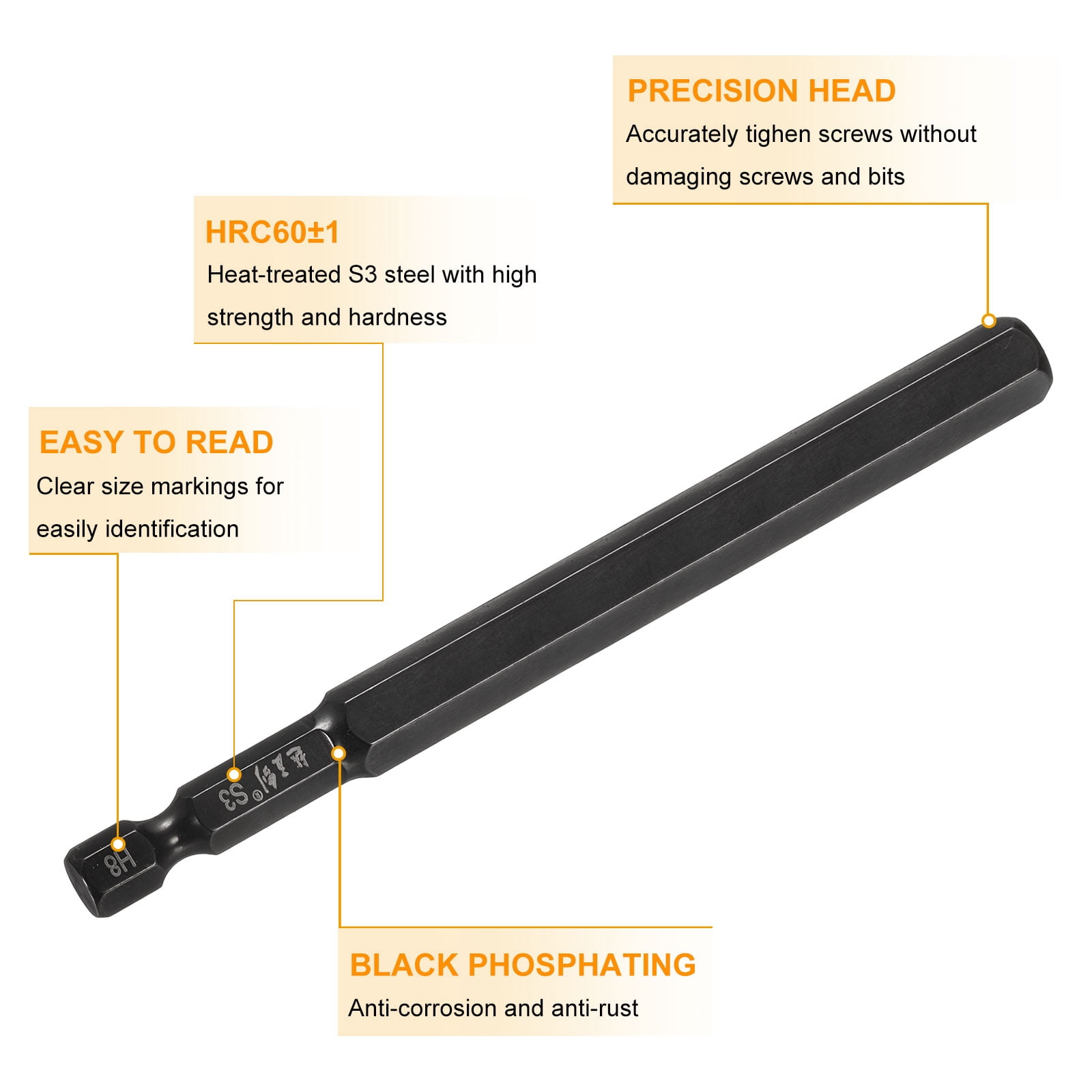 Uxcell 15pcs Hex Head Wrench Drill Bit 8mm(H8) Metric 1/4" Hex Shank 4"(100mm) Length S3 Steel Magnetic Impact Drivers Screwdriver Bit Industrial Grade Hexagon Electric Drill Bits