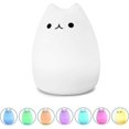 thumbnail image 1 of Lámpara de noche LED portátil de silicona con forma de gatito adorable, recargable por USB, luz nocturna infantil con luz blanca cálida y 7 modos de respiración de colores, control táctil, Chr, 1 of 5