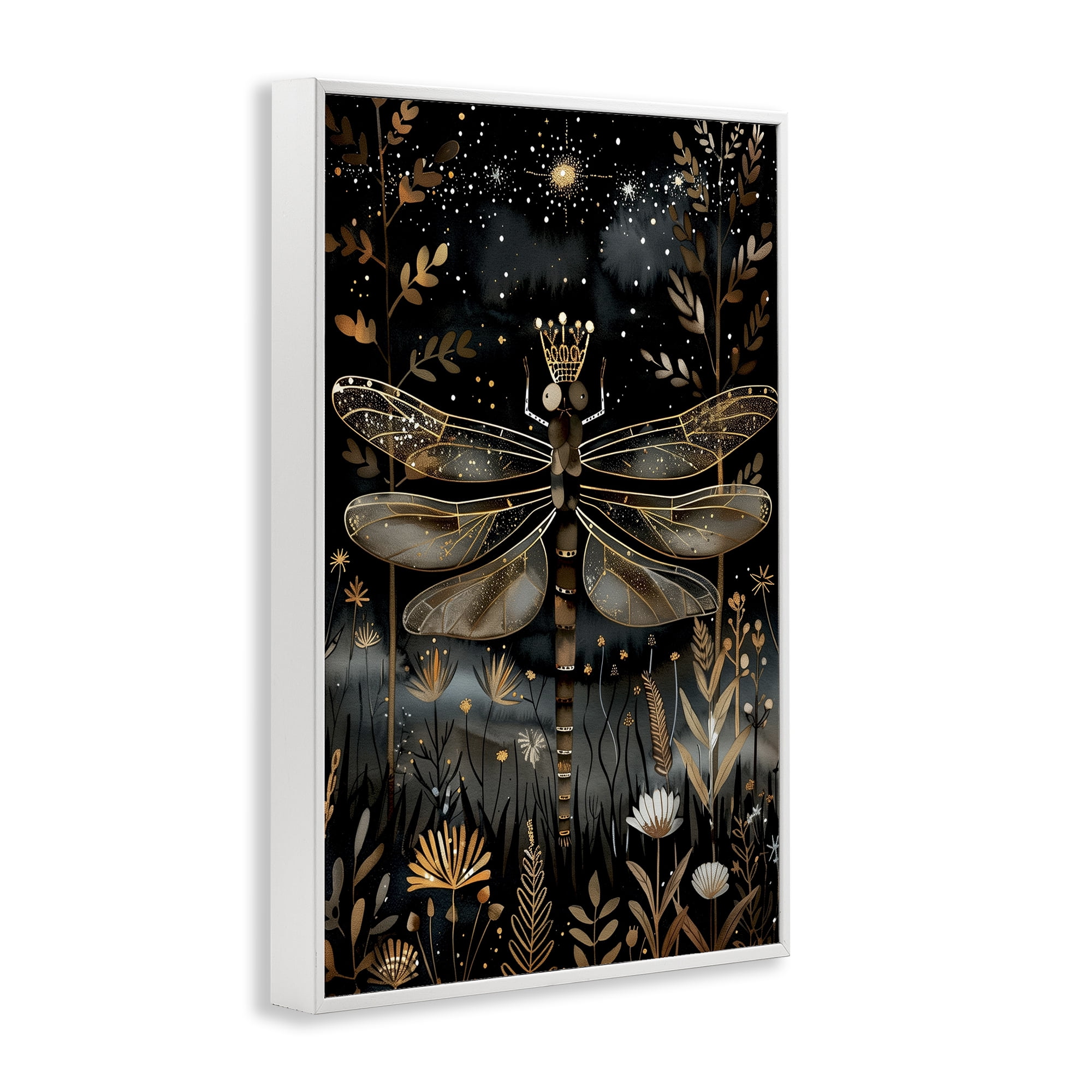 Stupell Industries Regal Gilded Dragonfly Animals & Insects Painting White Framed Art Print Wall Art, 20 x 30
