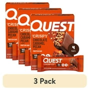 (3 pack) Quest Crispy Protein Bar, 15g Protein, Chocolate Caramel Pecan Flavored, Gluten Free, 4 Count