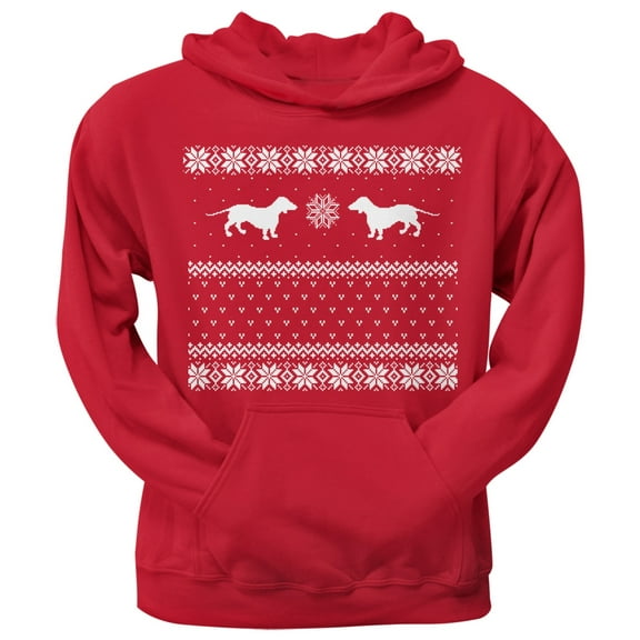 Dachshund Ugly Christmas Sweater Red Adult Hoodie