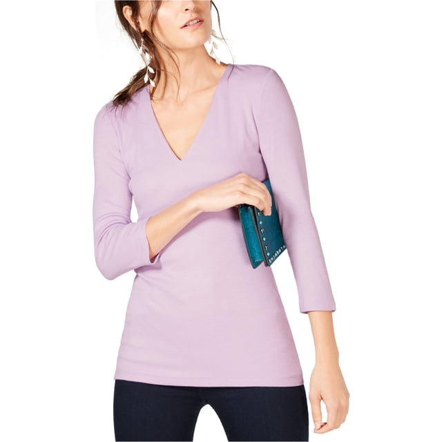 I.N.C Womens V-Neck Basic T-Shirt, Purple, Large