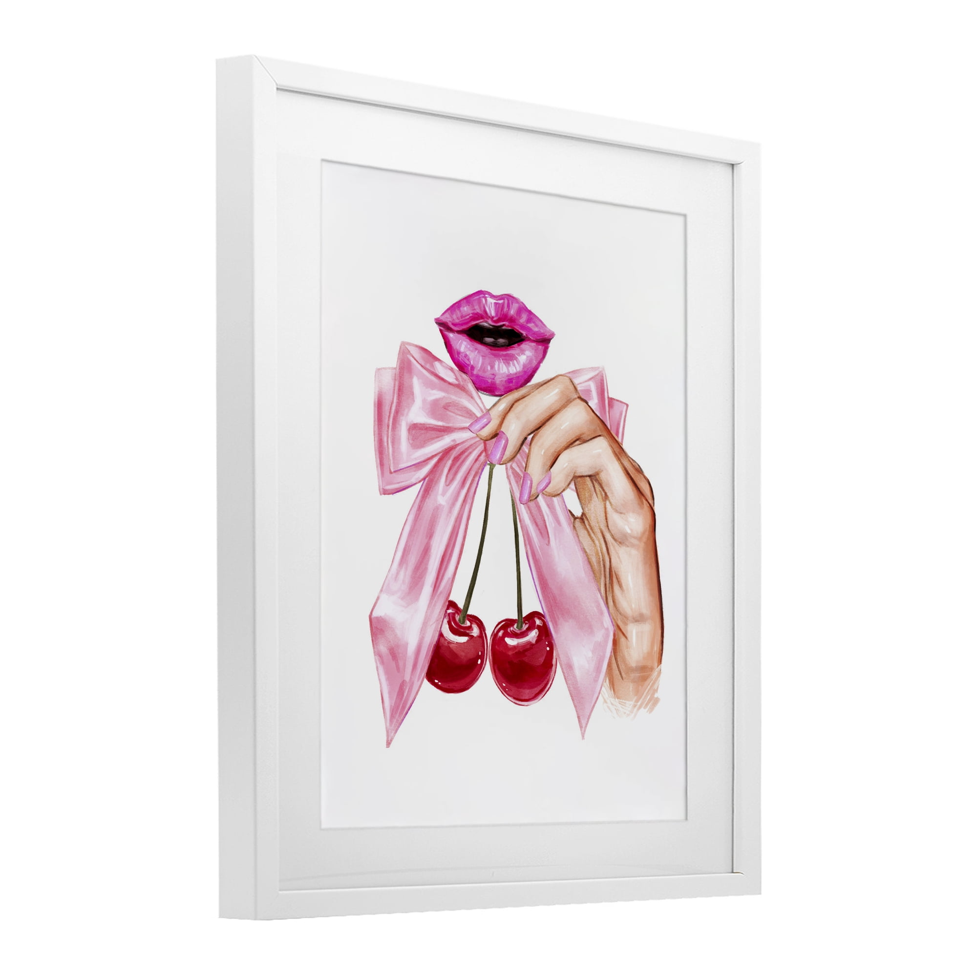 Stupell Industries Lips & Feminine Cherries White Framed Print Under Glass, design by Ziwei Li