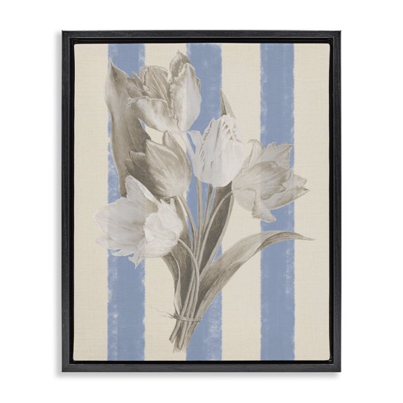 Stupell Industries Shabby Chic Tulip Bundle on Stripes Black Floating Frame Canvas Art, 17 x 21, by Lil' Rue