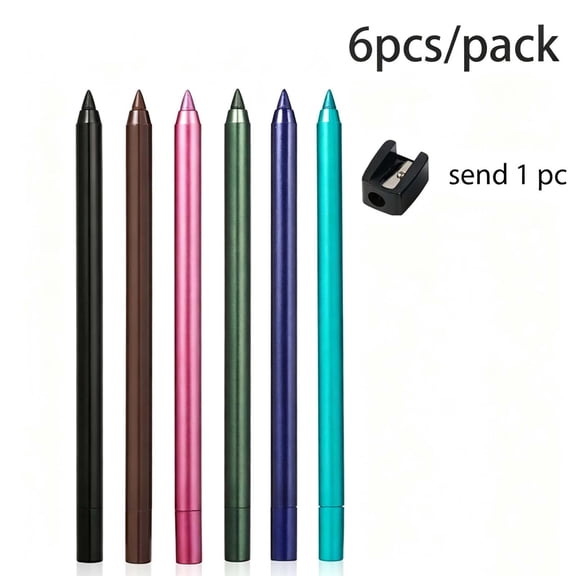 6‑Pack Pearl Color Eyeliner Gel Pen Set, Waterproof Smudge‑Proof Long Lasting Multi‑Use Eye Makeup Pen, Metallic Shimmer Eyeliner & Eyeshadow Stick with Free Pencil Sharpener