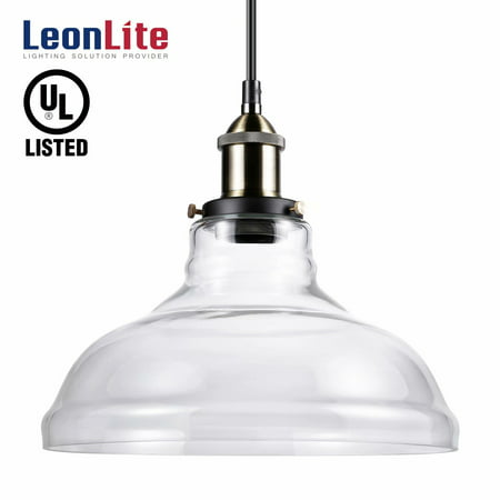 LEONLITE Industrial Glass Pendant Lighting for Kitchen, LED Ceiling (Best Light Bulbs For Clear Glass Pendant Lights)