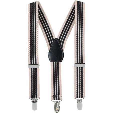 

Hold’Em Suspenders for Boys and Baby-Leather Metal Clip - Beige and Black Striped (26 )