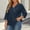 Navy, variant on Plus Size Summer Clothes V Neck 3/4 Sleeve Soft Loose Fit Casual Pleated Comfy Shirts Vacation Solid Trendy Going Out Travel Tees