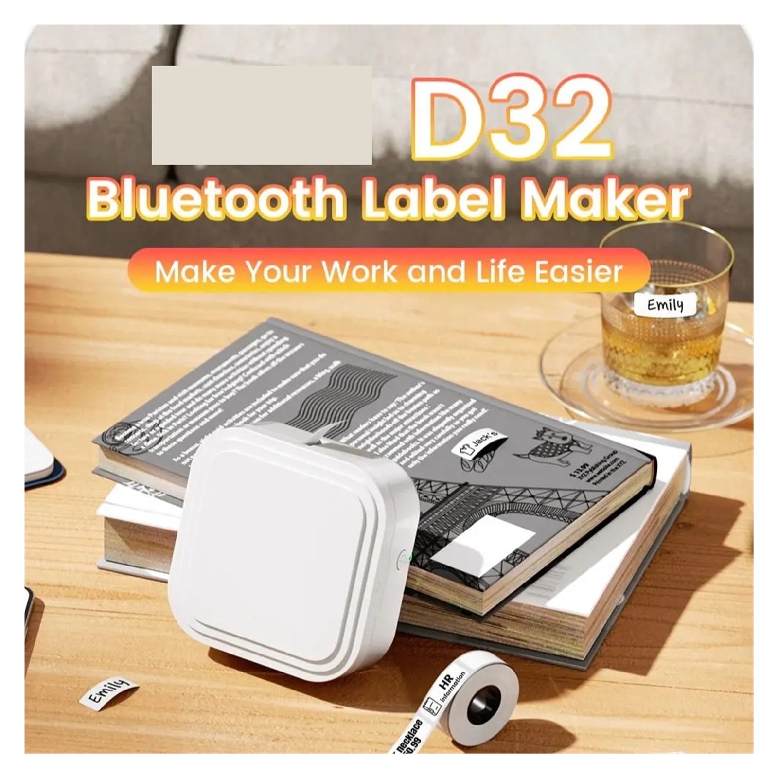 D32 Mini Label Printer Portable Bluetooth Thermal Label Maker for Small Stickers, Same Function