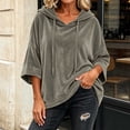 thumbnail image 5 of Dpjklzsn Women's Oversized Velour Hoodie Poncho, Drawstring V Neck Relaxed Pullover Top, 5 of 8