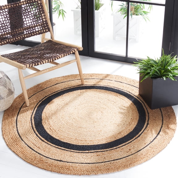 Safavieh Natural Fiber Konnor Striped Area Rug, Black/Natural, 3' x 3' Round