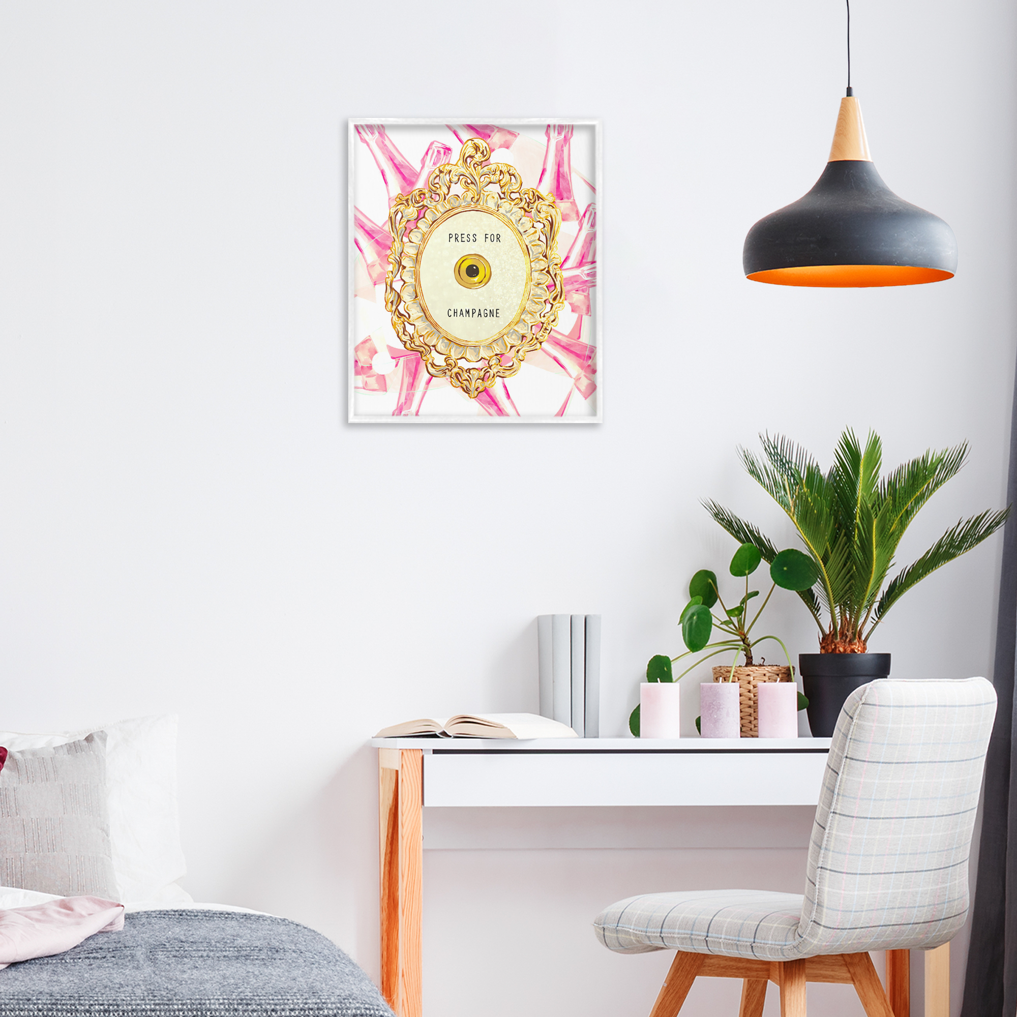 Champagne Doorbell with Pattern White Framed Giclee Art, design by Ziwei Li