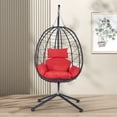 thumbnail image 7 of Egg Chair with Stand, SHINPT Patio Rattan Wicker Hanging Swing Egg Chair with Steel Frame and Soft Cushions, Indoor Outdoor Hammock Egg Chair for Patio, Bedroom, Garden and Balcony, 35Lbs Capacity, 7 of 7