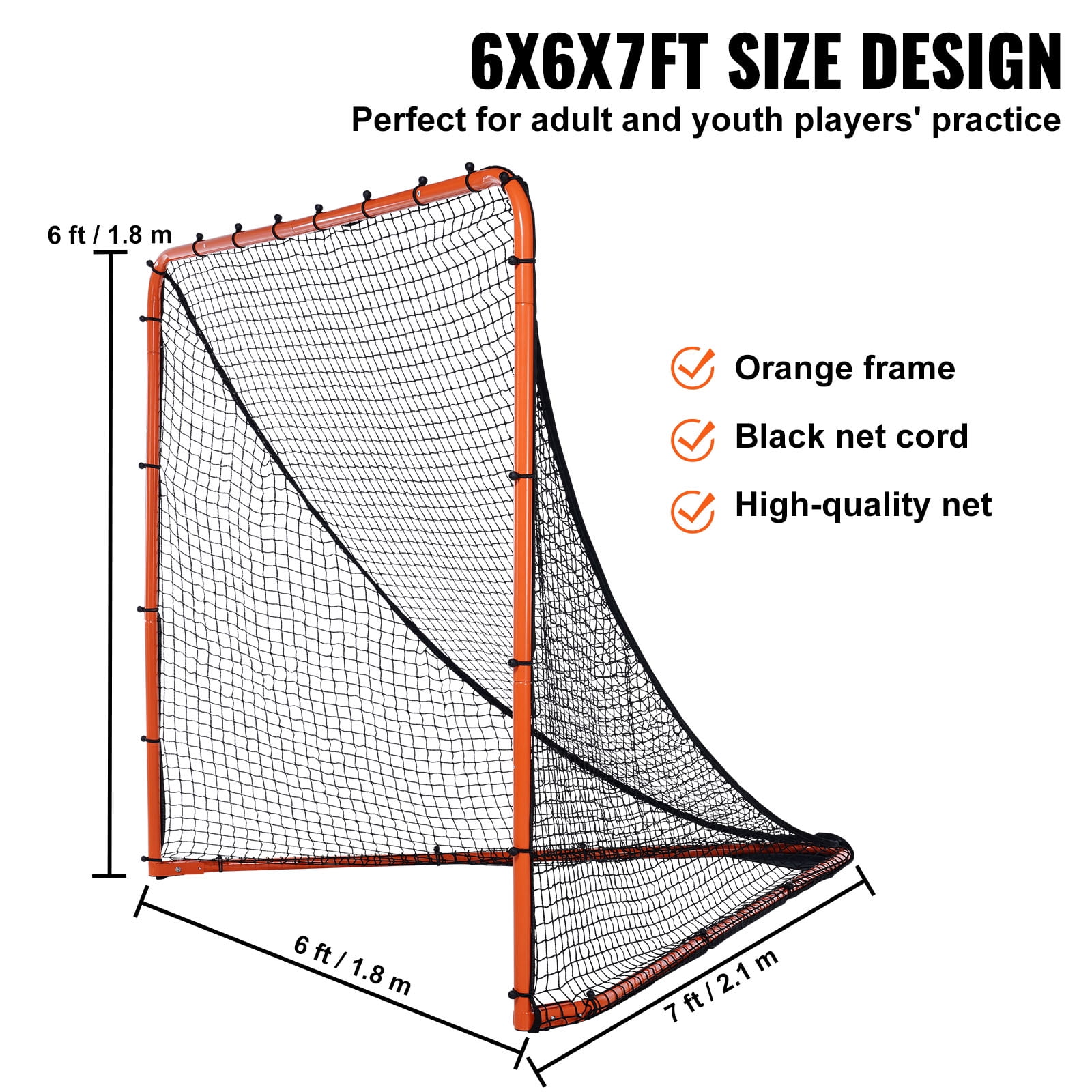 SKYSHALO 6'x6' Lacrosse Goal Net Folding Backyard Lacrosse Training Equipment Steel Frame Training Net, Quick & Easy Setup for Youth Adult Training