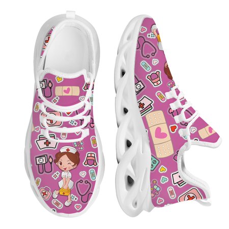 

Kawaii Nurse Pattern Women Casual Sneakers Non-Slip Running Shoes Hospital Surgical Medical Print Platforms