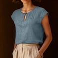 thumbnail image 4 of ClodeEU Women's Keyhole Neck Cap Sleeve Linen Blouse, Casual Loose Fit Summer Top Light Blue,Women's Plus L, 4 of 8