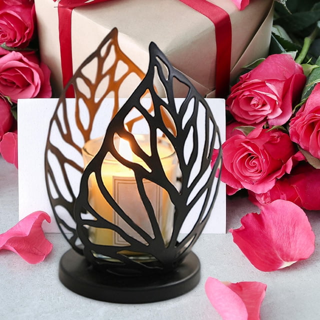 Candelabro de hoja, candelabro, decoración del Día de San Valentín, candelabro decorativo estético para Bar, boda, decoración del hogar , negro BLESIY Candelero