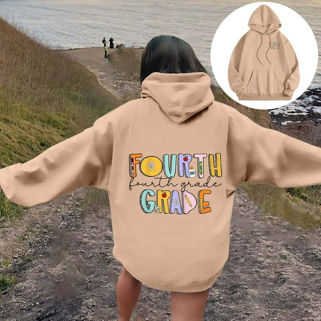 Huaizzzy Chandails en Molleton à Capuche pour Femmes Premier Jour Rentrée des Classes Chandails en Molleton Manches Longues Lettre Graphique Chandail avec Poches Robe Chandail Femmes Longs Chandail à Capuchon Femmes Fermeture à Glissière Chandail à Capuchon Athlétique
