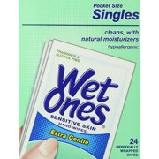 WET ONES Sensitive Skin Hand Wipes, Singles Extra Gentle Fragrance & Alcohol Free 24 ea (Pack of 5)
