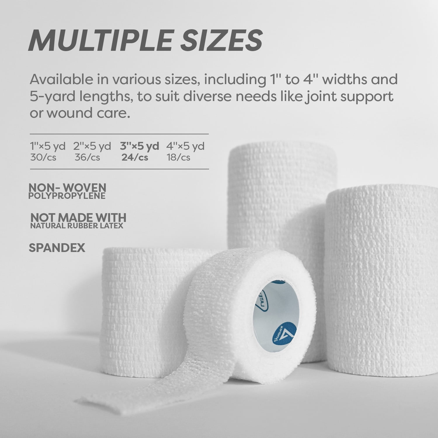 Dynarex Sensi-Wrap Self-Adhesive Bandages, 24-Pack, 3" x 5 yards, White, Latex-Free, Colored Elastic Cohesive Athletic Tape, Tattoo Grip & Vet Wrap