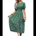 thumbnail image 2 of Vestidos Florales de para Mujer, Estilo Bohemio, Informal, de Verano, con Mangas Abullonadas, Estilo Occidental Verde XL, 2 of 10