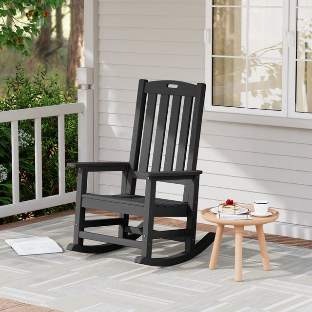 Outdoor Rocking Chair,Pre-Assembled with Most Components for Effortless Installation,Black