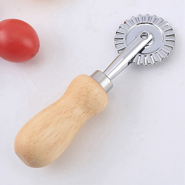 Stainless Steel Pizza Cutter Roller with Wooden Handle for Slicing Kitchen Tool