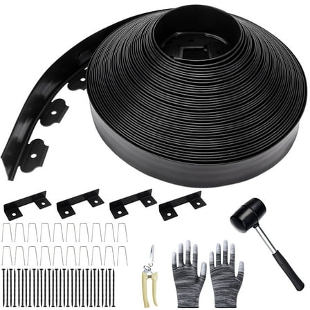 KORALAKIRI Landscape Edging Kit, 40ft Garden Edging Border 2 Inch Tall with 50 Pcs Spikes, Edging for Landscaping, Garden, Black