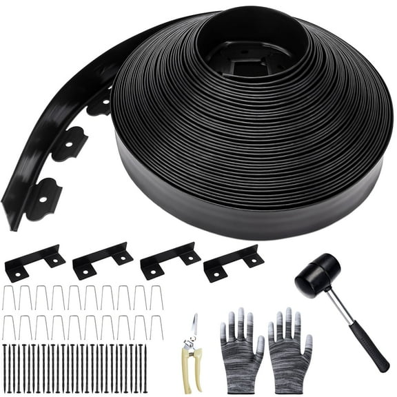 KORALAKIRI Landscape Edging Kit, 40ft Garden Edging Border 2 Inch Tall with 50 Pcs Spikes, Edging for Landscaping, Garden, Black