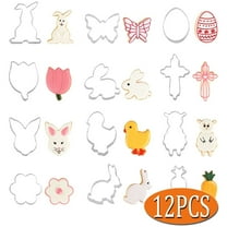Easter Day Cookie Cutters Stainless Steel Cookie Molds for Egg Bunny Butterfly Shapes Easter Day Baking Supplies 12 Pcs
