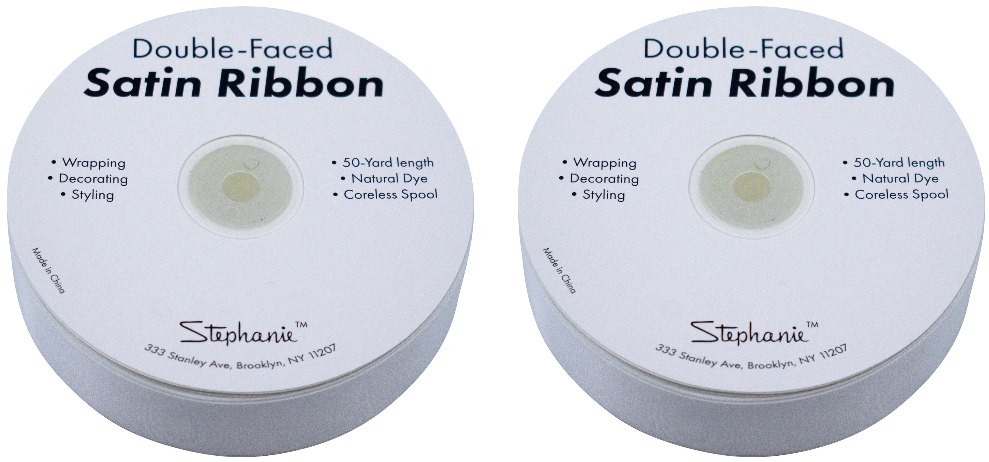 Set of 2 Double Faced Satin Ribbon 100 Yards (1 1/2", Pearl Ivory)