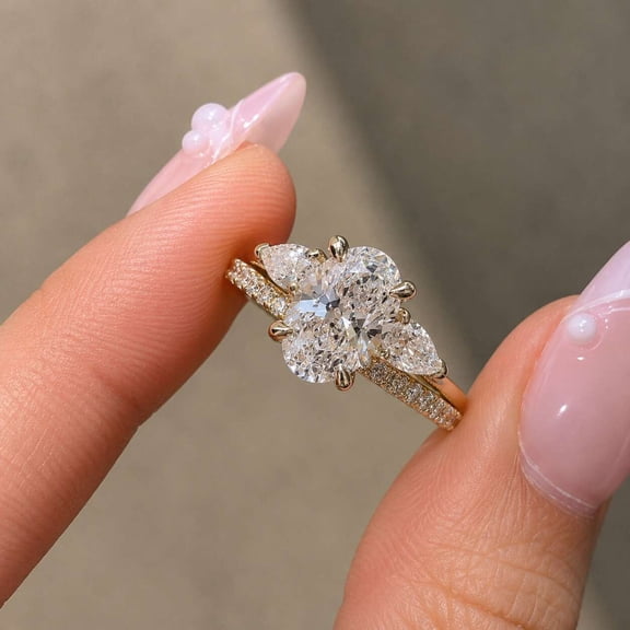 vylahjewellery Moissanite Bridal Set with Curved Diamond Open Band, 2 Piece 14K Gold Vermeil Wedding Ring Set for Women, Oval Cut Diamond Engagement Ring