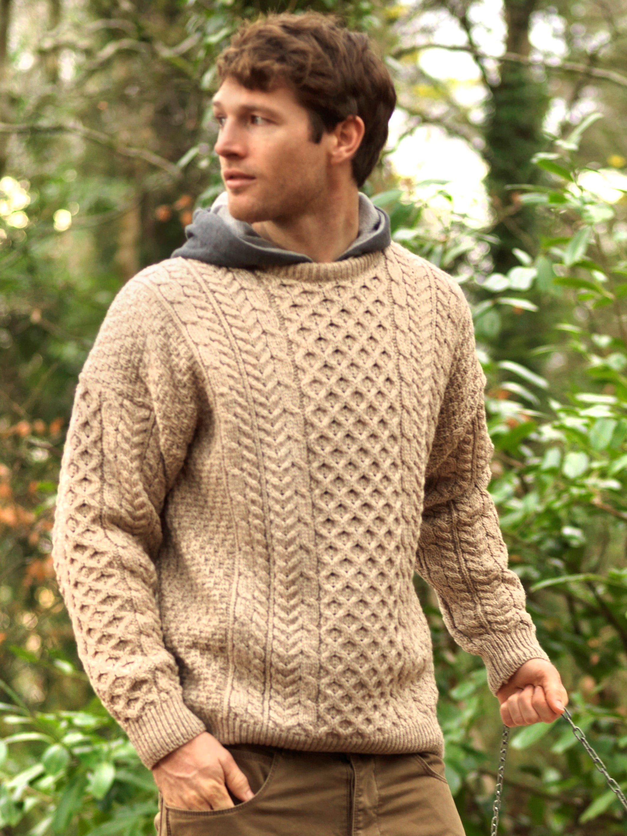 Aran Cable Knitted Fisherman Sweater 100 Irish Wool Pullover Men`s