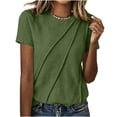 thumbnail image 7 of ClodeEU Women's Crew Neck Short Sleeve Ruched T-Shirt,Casual Fitted Solid Basic Top Army Green,Women's Plus L, 7 of 7