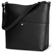 Lubardy Handbags for Women Leather Buckets Bag Waterproof Purses Bucket Bag Black