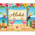 thumbnail image 4 of Tropical Themed Aloha Banner with Flamingos Pineapples and Tiki Decors Hawaiian Party Backdrop Decorations for Luau Events Beach Gatherings and Tropical Photo Props, 4 of 8