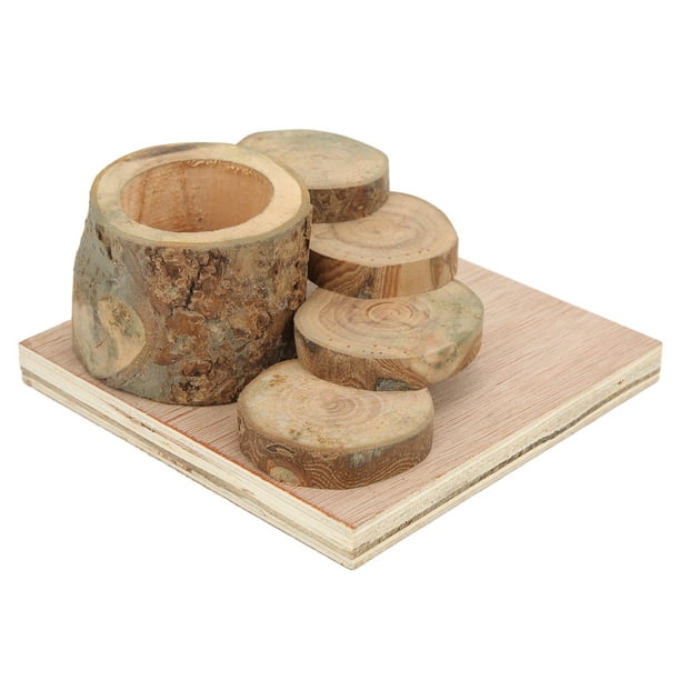 Cuenco y escalera de madera para hámster, cuenco de madera para hámster y suministros de madera para mascotas, cuenco con escalera de madera para hámster creado magistralmente Jadeshay A